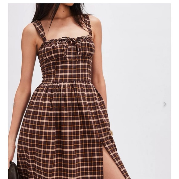 Free people brown plaid dress- L - Picture 2 of 4